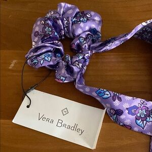 Vera Bradley Long Tie Scrunchie in Enchanted Garden Print Lavender